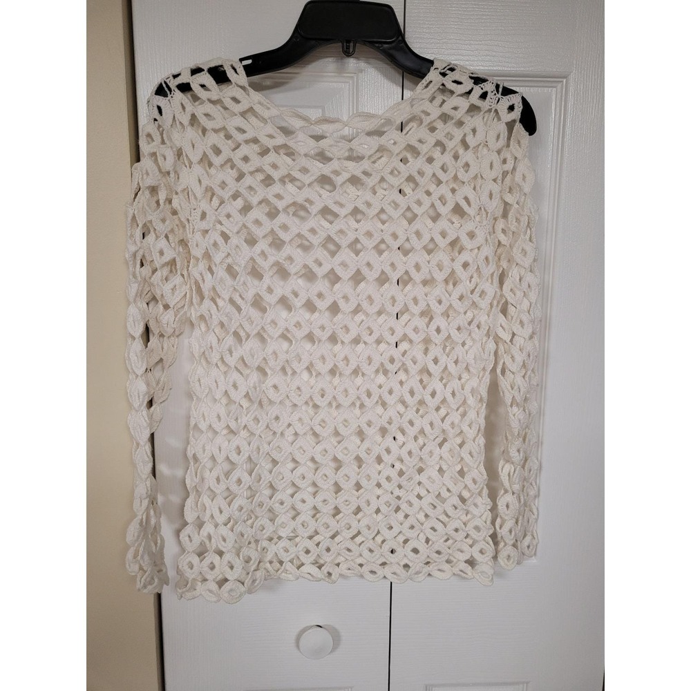Crocheted Vintage Hand Made Open Knit Bohemian Top Diamond Mesh Size S